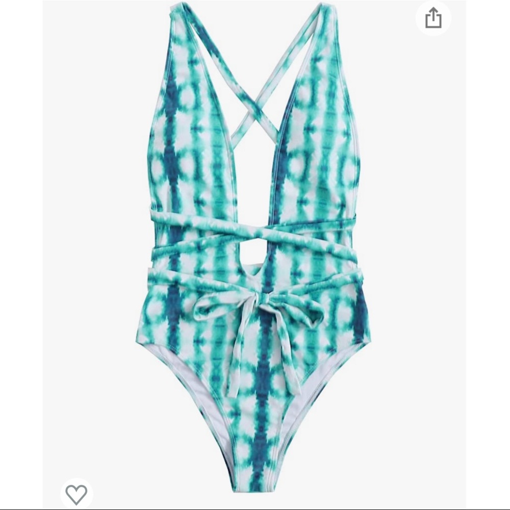 Blue Tie-Dye One Piece Criss Cross Tie Swimsuit (NWT)